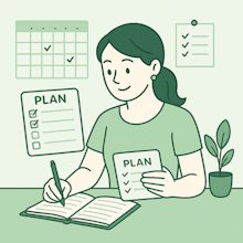 Домохозяйка планирует день Женщина, планирующая день